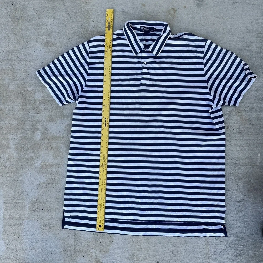 Polo Golf Ralph Lauren Mens Polo Size XL White‎ Blue Striped Supima Cotton